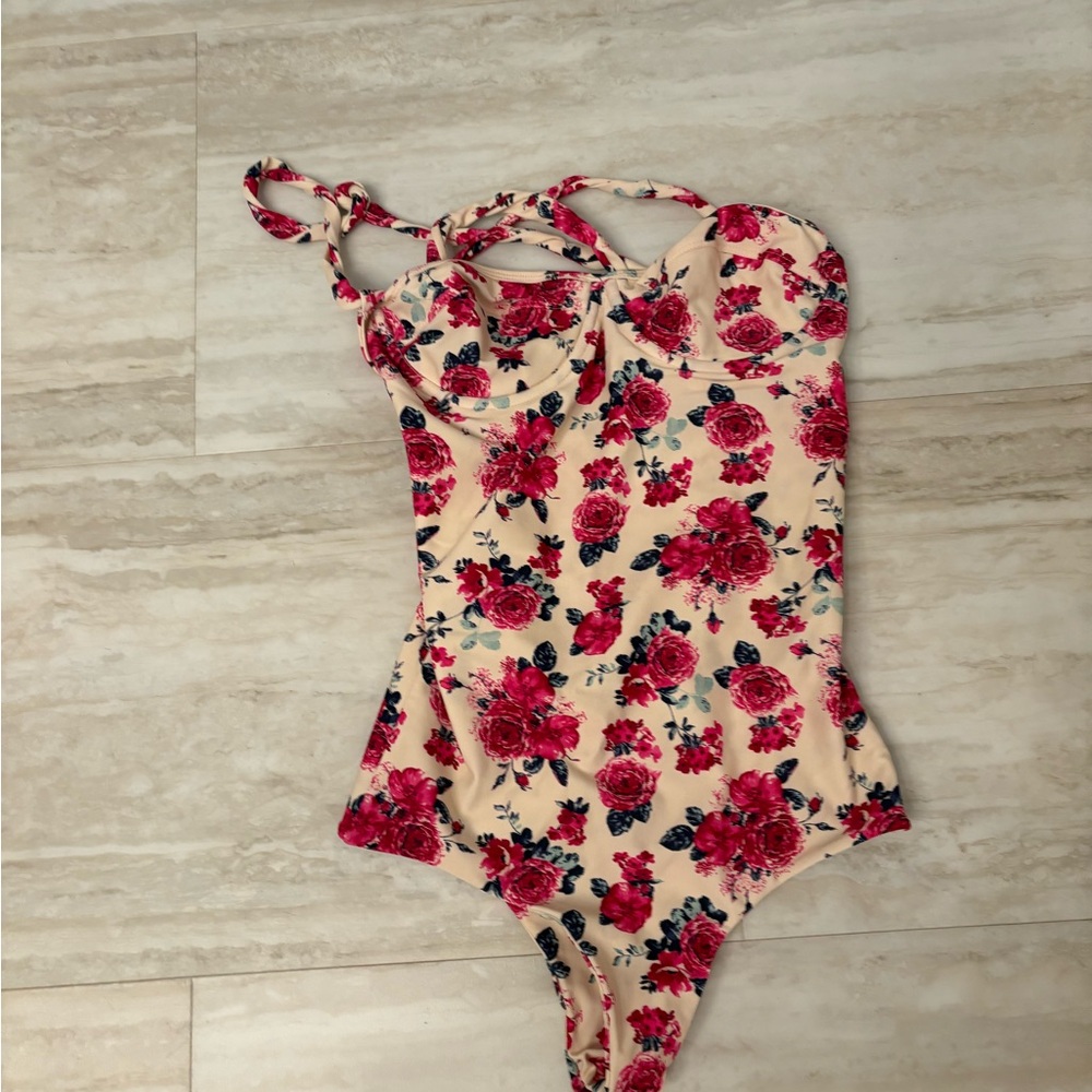 Tori Praver Swimwear Floral One Piece in Pink and Cream
